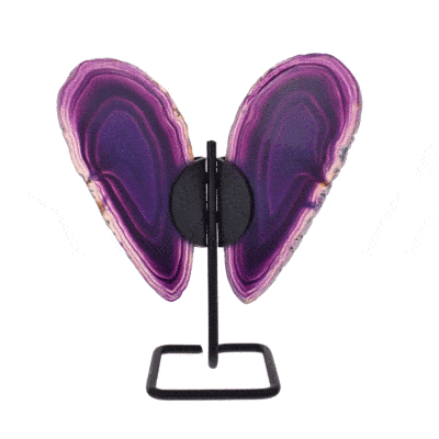 Butterfly with wings made from polished slices of natural purple agate gemstone and metallic body. The butterfly has a size of 15cm.