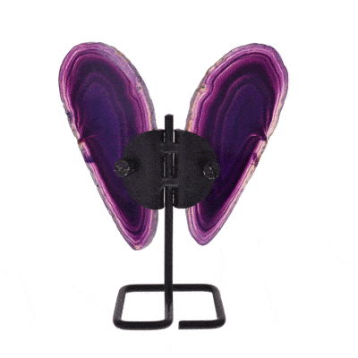 Butterfly with wings made from polished slices of natural purple agate gemstone and metallic body. The butterfly has a size of 15cm.