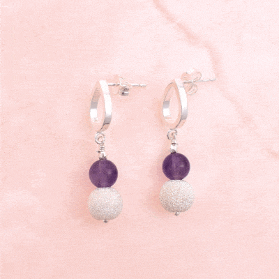 Handmade, long earrings made of sterling silver and natural amethyst gemstone.