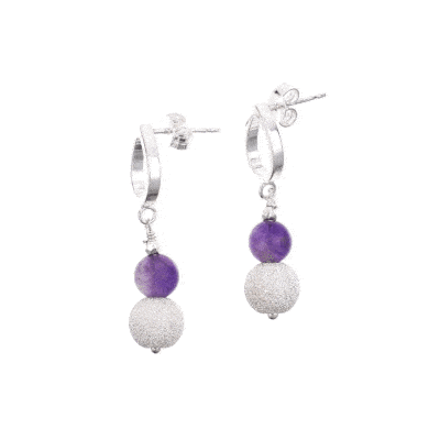 Handmade, long earrings made of sterling silver and natural amethyst gemstone.