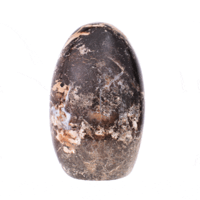 Γυαλισμένη φυσική πέτρα μαύρου Οπαλίου από τη Μαδαγασκάρη ωοειδούς σχήματος και ύψους 11cm. Αγοράστε online shop.