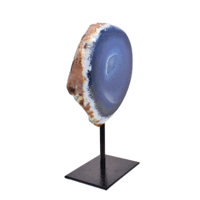 Natural agate geode gemstone with crystal quartz, embedded into a black metallic base. The product has a height of 18.5cm.