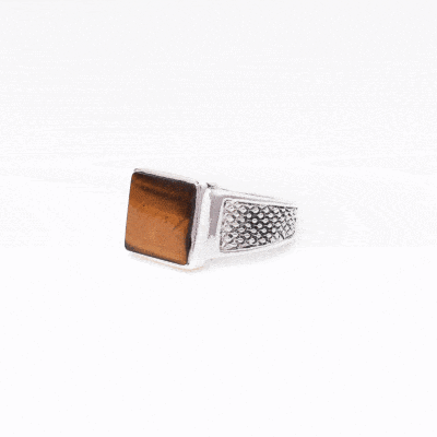 Handmade ring made of sterling silver and natural square shaped tiger's eye gemstone. Buy online shop.