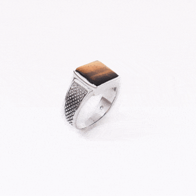 Χειροποίητο δαχτυλίδι από ασήμι 925 και φυσική πέτρα Μάτι της Τίγρης τετράγωνου σχήματος. Αγοράστε online shop.