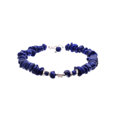 Handmade bracelet made of natural lapis lazuli and hematite gemstones, decorated with sterling silver elements. Buy online shop.