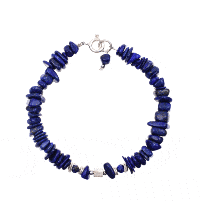 Handmade bracelet made of natural lapis lazuli and hematite gemstones, decorated with sterling silver elements. Buy online shop.