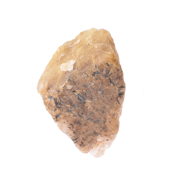 Ακατέργαστο κομμάτι φυσικής πέτρας Xαλαζία με Ρουτίλιο χρυσαφί χρώματος, μεγέθους 11cm. Αγοράστε online shop.