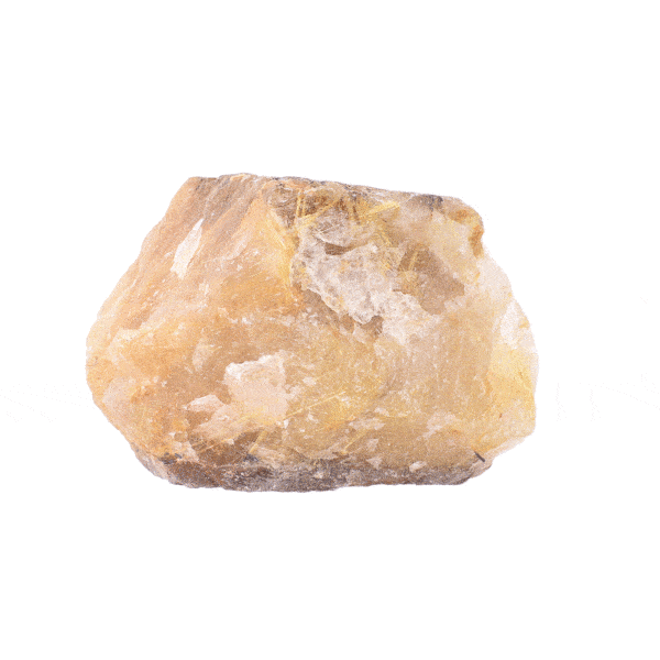 Raw 11cm piece of natural rutilated quartz gemstone with golden-yellowish rutile. Buy online shop.