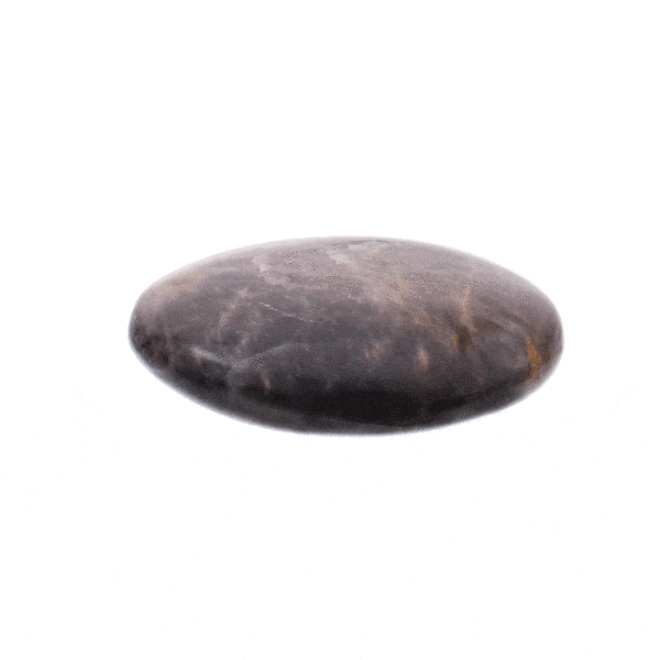 Polished 9cm pebble of natural black moonstone gemstone. 