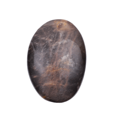 Polished 9cm pebble of natural black moonstone gemstone. 