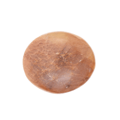 Polished 7cm pebble of natural peach-grey moonstone gemstone. 