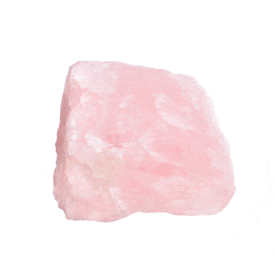 A raw 8cm piece of natural rose quartz gemstone. 