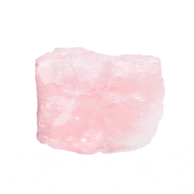 A raw 8cm piece of natural rose quartz gemstone. 