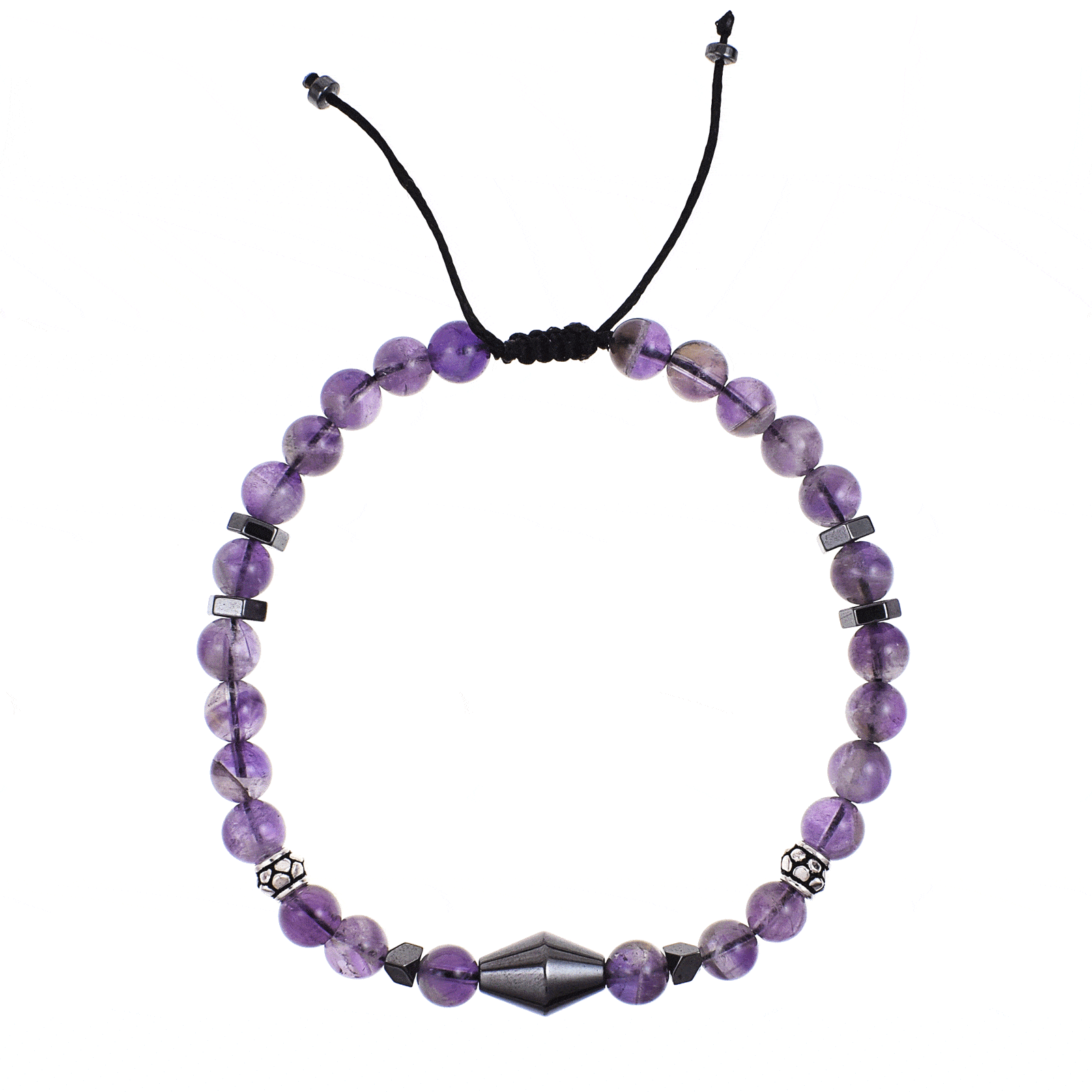 Macrame Bracelet with Amethyst, Hematite and Silver| B310