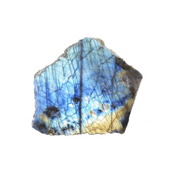Ακατέργαστο κομμάτι φυσικής πέτρας Λαμπραδορίτη μεγέθους 8,5cm, γυαλισμένο στη μια μεριά. Αγοράστε online shop.