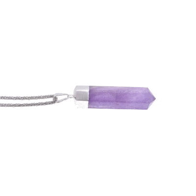 Pendant made of silver plated hypoallergenic metal and natural amethyst gemstone. Buy online shop.