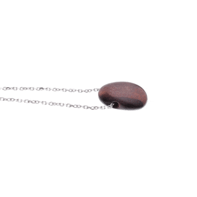 Pendant made of natural red tiger's eye gemstone, threaded on a sterling silver chain. Buy online shop.