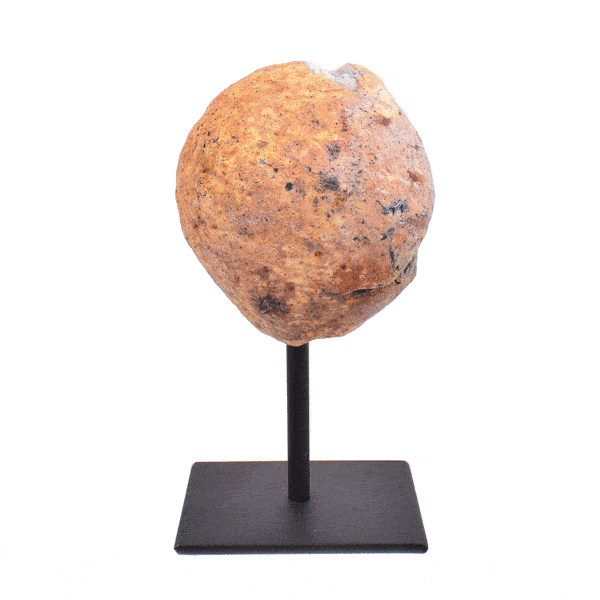 Γεώδες φυσικής πέτρας μωβ Αχάτη με Κρύσταλλα Χαλαζία ενσωματωμένο σε μαύρη, μεταλλική βάση. Το προϊόν έχει ύψος 13,5cm. Αγοράστε online shop.