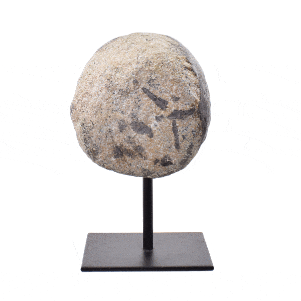 Γεώδες φυσικής πέτρας Αχάτη με Κρύσταλλα Χαλαζία ενσωματωμένο σε μαύρη, μεταλλική βάση. Το προϊόν έχει ύψος 14,5cm. Αγοράστε online shop.