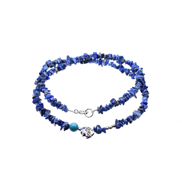 Handmade necklace made of natural stones Lapis Lazuli, Hematite and Turquoise, in spherical shape. The necklace has decorative elements made of silver 925.