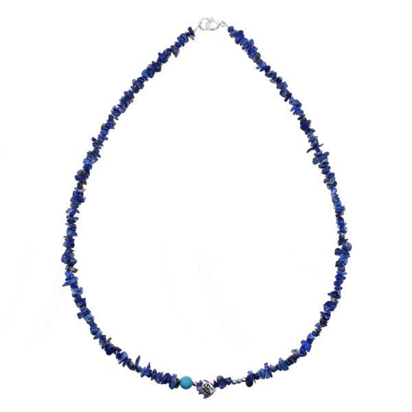 Handmade necklace made of natural stones Lapis Lazuli, Hematite and Turquoise, in spherical shape. The necklace has decorative elements made of silver 925.