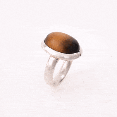Χειροποίητο δαχτυλίδι από ασήμι 925 και φυσική πέτρα Μάτι της Τίγρης οβάλ σχήματος. Αγοράστε online shop.