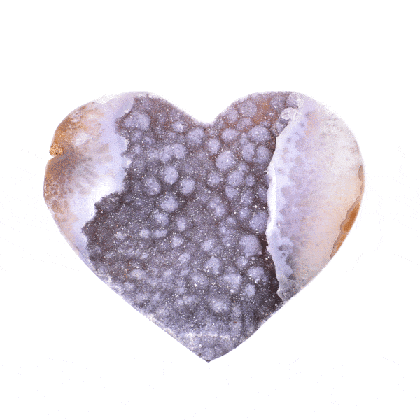 Polished 10cm heart made from natural amethyst gemstone.