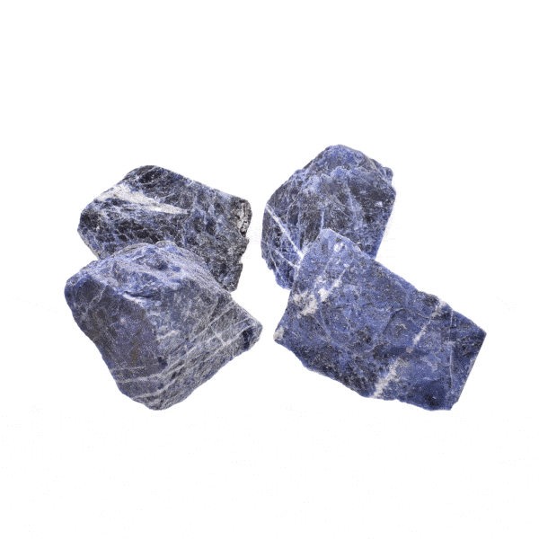 Raw pieces of natural sodalite gemstone, ranging from 8.5cm to 10.5cm. Buy online shop.