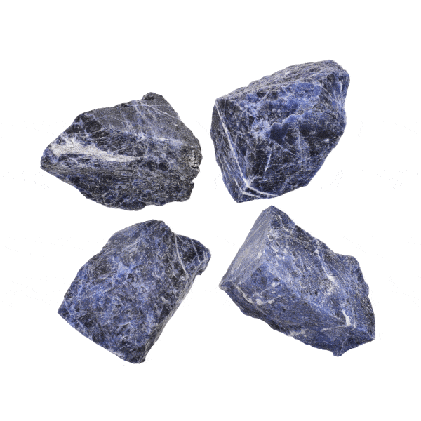 Raw pieces of natural sodalite gemstone, ranging from 8.5cm to 10.5cm. Buy online shop.