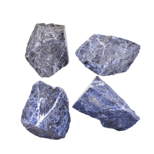 Raw pieces of natural sodalite gemstone, ranging from 8.5cm to 10.5cm. Buy online shop.