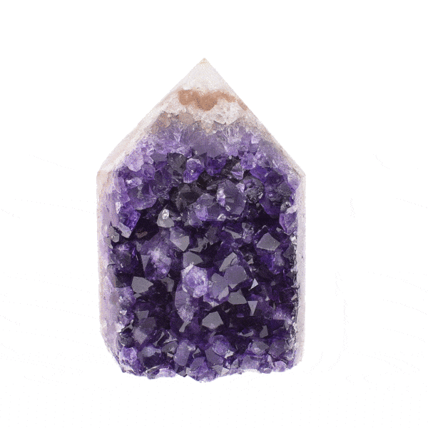 A 8.5cm point made of natural amethyst geode gemstone with polished outline. Buy online shop.