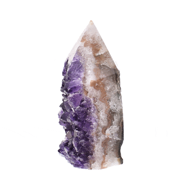 A 8.5cm point made of natural amethyst geode gemstone with polished outline. Buy online shop.