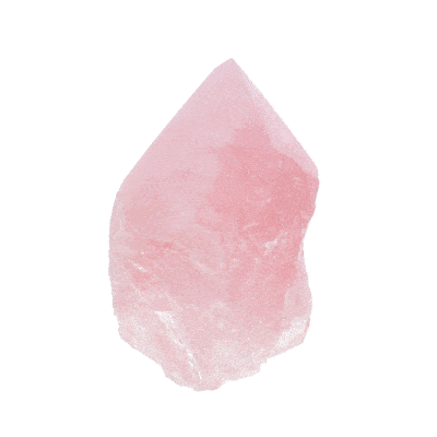 Polished top 7.5cm point made from raw natural pink quartz gemstone. Buy online shop.