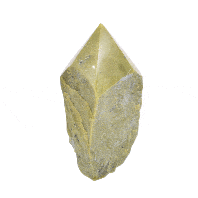 Polished top 10cm point made from raw natural green opal gemstone. Buy online shop.