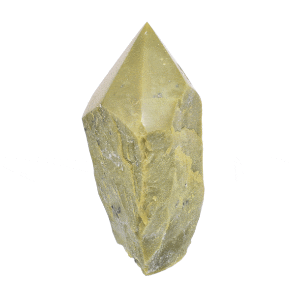 Polished top 10cm point made from raw natural green opal gemstone. Buy online shop.