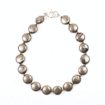 Handmade bracelet with natural spherical and round shaped pyrite gemstones and sterling silver clasp.