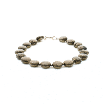 Handmade bracelet with natural spherical and round shaped pyrite gemstones and sterling silver clasp.