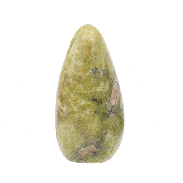 Polished 12cm piece of natural oval-shaped green opal gemstone. Buy online shop.