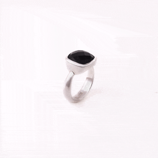 Handmade ring made of natural, faceted, square shaped black onyx gemstone and sterling silver.