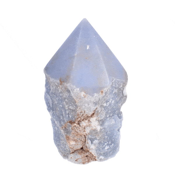 Polished top 10.5cm point made from raw natural angelite gemstone. Buy online shop.