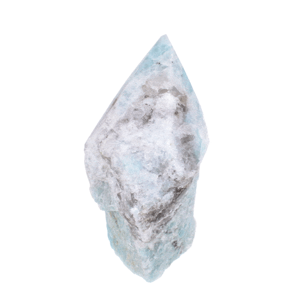 Polished top 10cm point made from raw natural amazonite gemstone. Buy online shop.