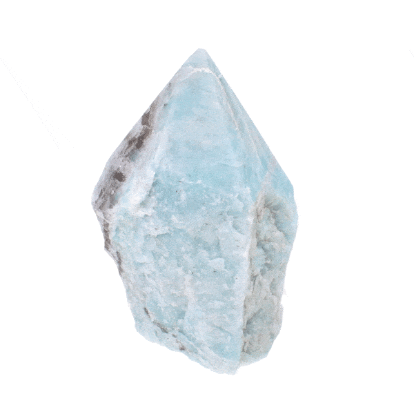 Polished top 10cm point made from raw natural amazonite gemstone.  Buy online shop.