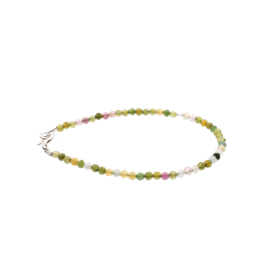 Handmade bracelet made of natural, faceted, multicolored tourmaline gemstones and sterling silver clasp. 