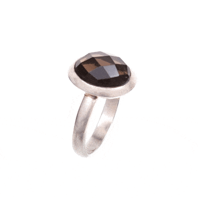 Handmade ring made of sterling silver and natural, faceted, oval shaped smoky quartz gemstone. 