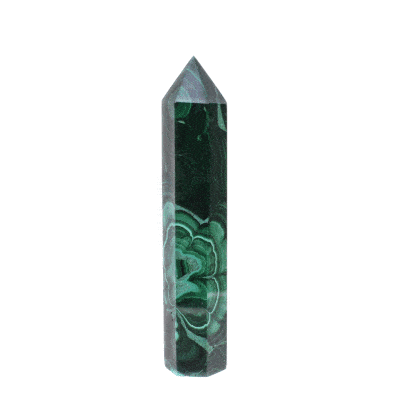 Polished 8cm point made from natural malachite gemstone.