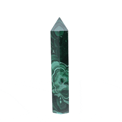 Polished 8cm point made from natural malachite gemstone.