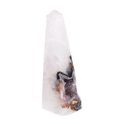 Polished 14cm obelisk made from natural agate gemstone with crystal quartz.