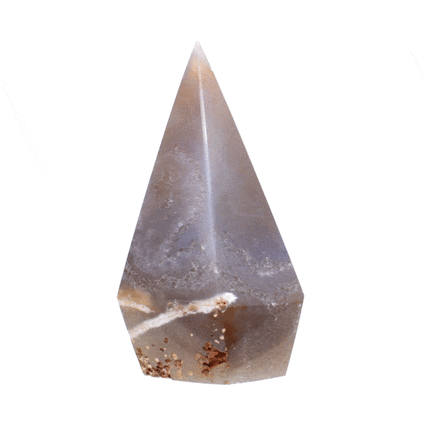 Polished 13cm point made from natural agate gemstone with crystal quartz.