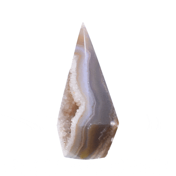 Polished 13cm point made from natural agate gemstone with crystal quartz.