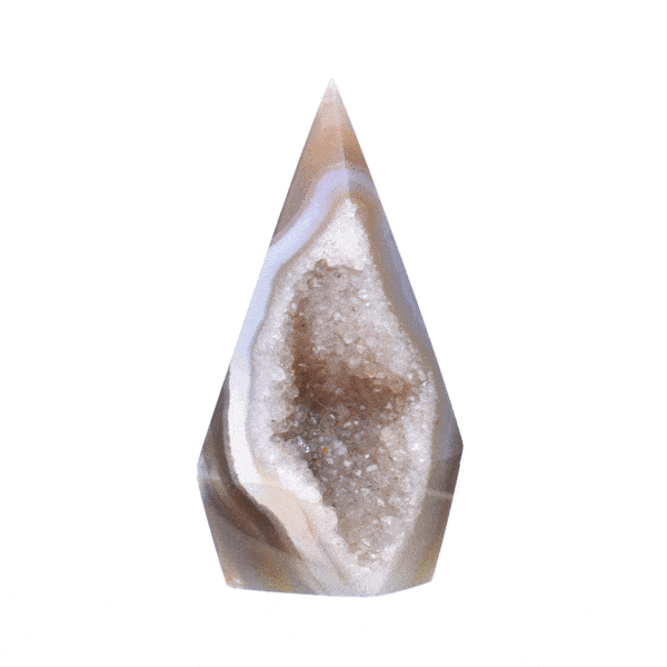 Polished 13cm point made from natural agate gemstone with crystal quartz.